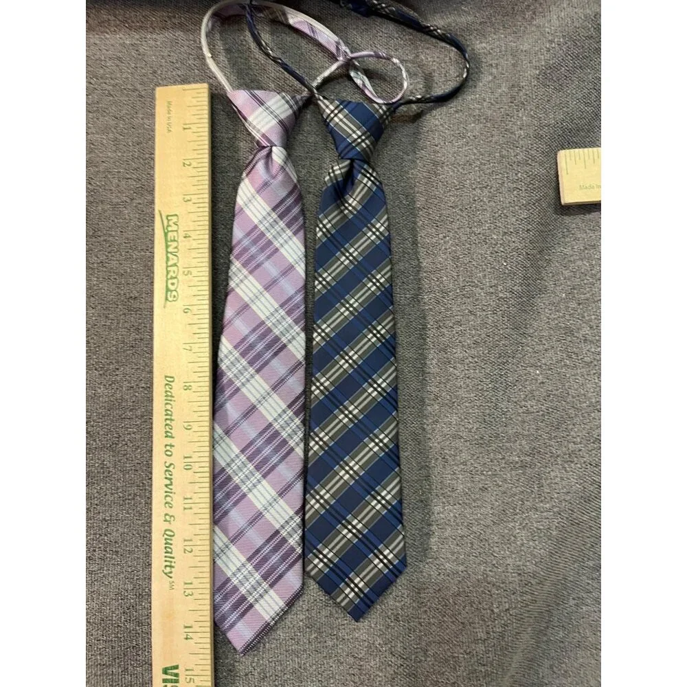 Lot of 2 XMI Zipper Ties Youth Size – Plaid Purple & Blue – Excellent Condition